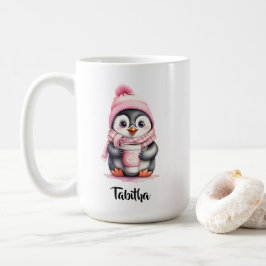 Anpassa Cute Rosa Penguin jul Kaffemugg
