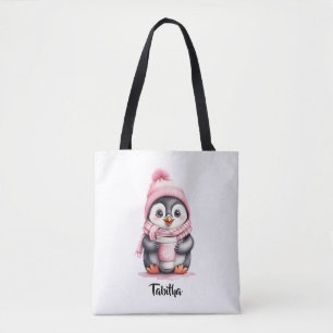 Anpassa Cute Rosa Penguin jul Tygkasse