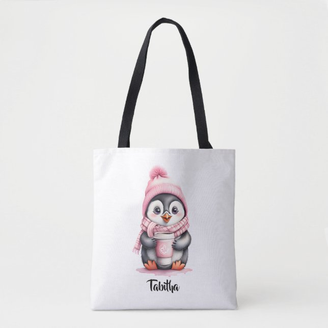 Anpassa Cute Rosa Penguin jul Tygkasse (Framsida)