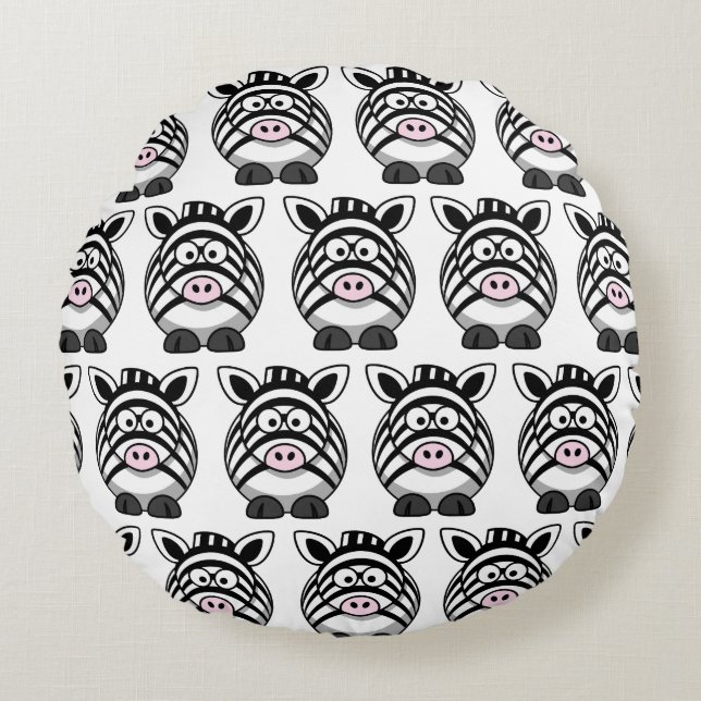 Anpassa Cute Zebra Rund Kudde (Framsidan)