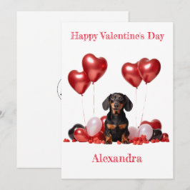 Anpassa Dachshund Heart Balloon Valentine Card Julkort