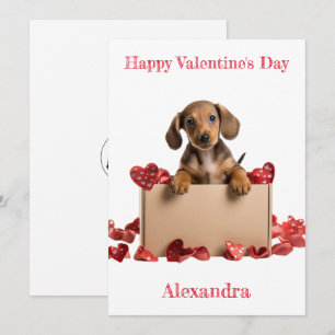 Anpassa Dachshund Puppy i Box Valentine Card Julkort