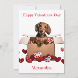 Anpassa Dachshund Puppy med Hearts Valentine Julkort