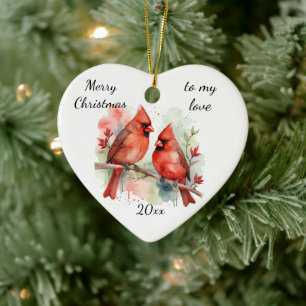 Anpassa Daterad Cardinal till min kärlek Julgransprydnad Keramik