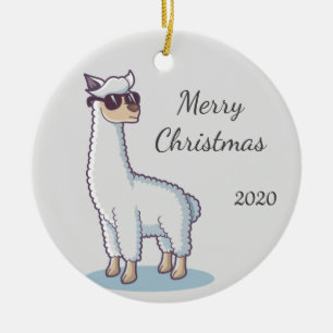 Anpassa den daterade Roligten Llama Farm Animal Julgransprydnad Keramik