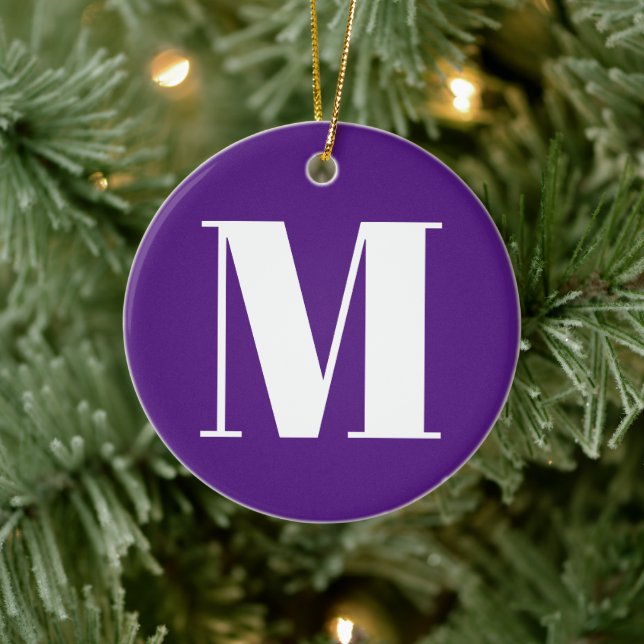 Anpassa den första lilan i monogram, vit jul julgransprydnad keramik (Träd)