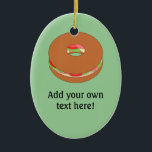 Anpassa den här Bagel-bilden Julgransprydnad Keramik<br><div class="desc">Lägg till en slogan eller namn om du vill skapa en personlig med ett bageltema. Bilden visar ett bröd ring fyllt med sallat,  kött och tomat.</div>