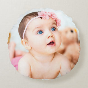 Anpassa den här Cute rosa Baby Photo Pillow Rund Kudde