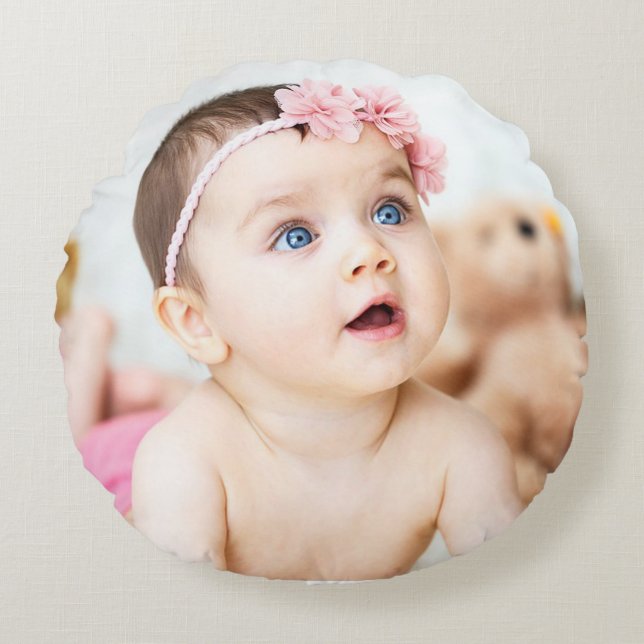 Anpassa den här Cute rosa Baby Photo Pillow Rund Kudde (Framsidan)