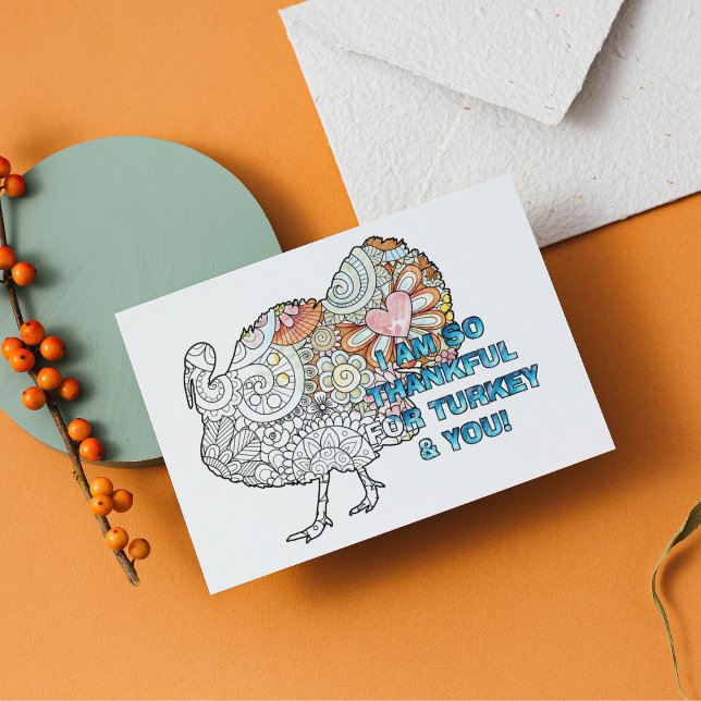Anpassa den här färgThanksgivingen Turkiet Vykort (Customized Thanksgiving Holiday Coloring Card)