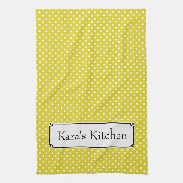 Anpassa den här Gulten Polka Dot Kitchen Towel Kökshandduk (Vertikal)