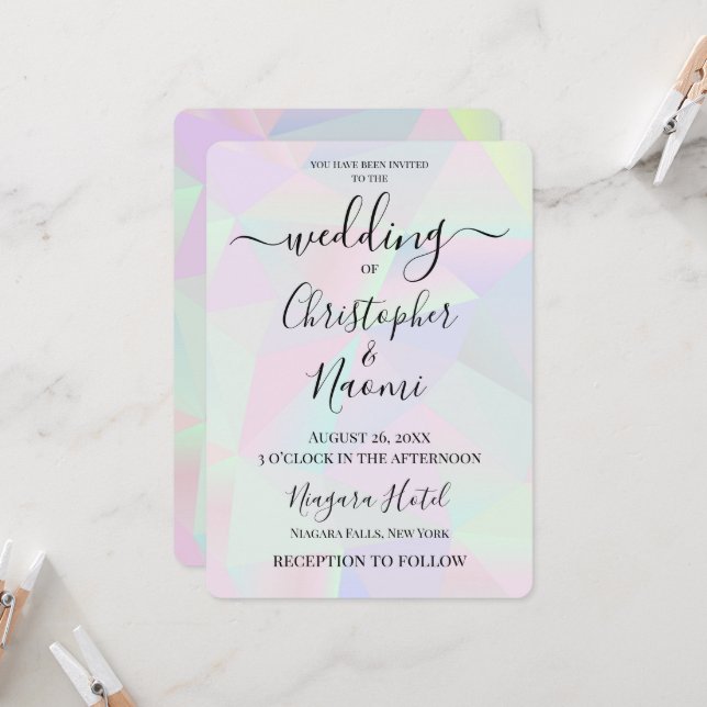 Anpassa den här holografiska geometriska bakgrunde inbjudningar (Fram/Back In Situ)