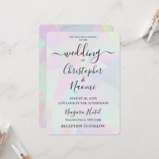 Anpassa den här holografiska geometriska bakgrunde inbjudningar