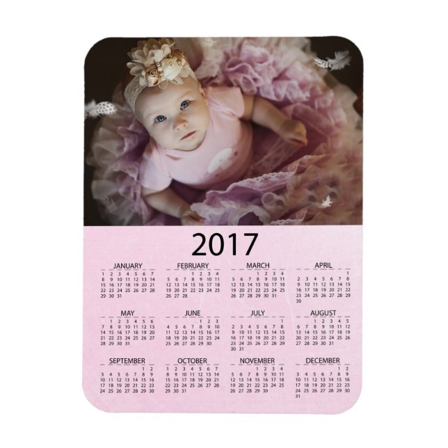 Anpassa den här Mini Calendar för Rosa 2017 Magnet (Vertikal)