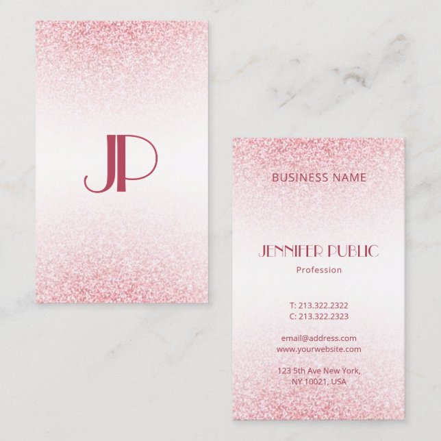 Anpassa den moderna Eleganten Rosa ros Guld Glitte Visitkort (Fram/baksida)