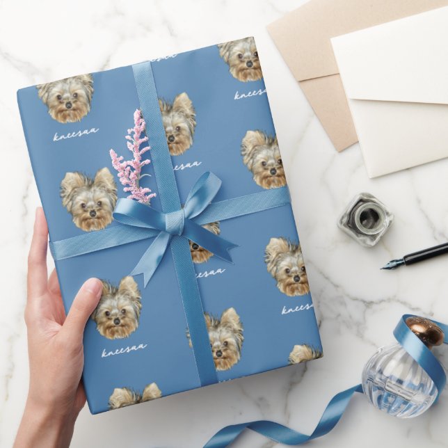 Anpassa den! Pet Photo och Namn Blue Presentpapper (Gifting)