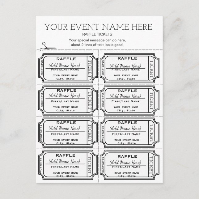 Anpassa den! Raffle Biljett Vykort (Framsida)