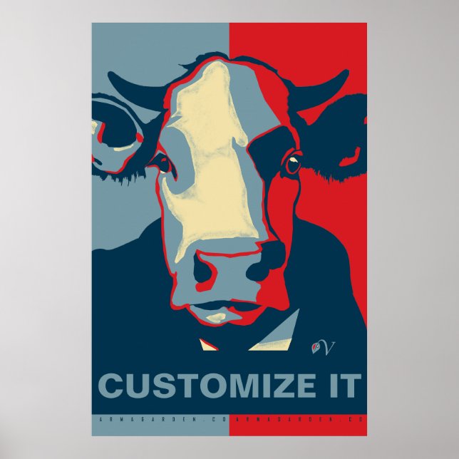 Anpassa den Röd Vit Blå Pop Art Ko Poster (Framsidan)