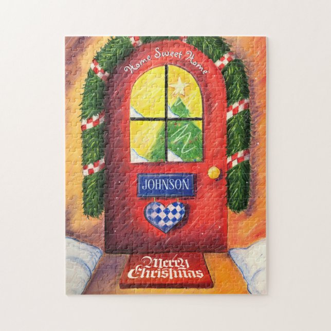 Anpassa den röda God jul främre dörr till startpun Pussel (Vertikal)