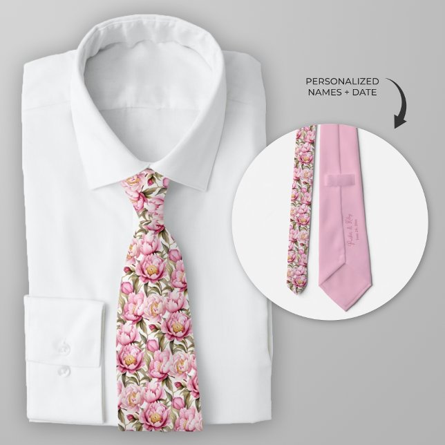Anpassa den  Rosan för vattenfärger Slips (Personalized Peony wedding themed necktie)