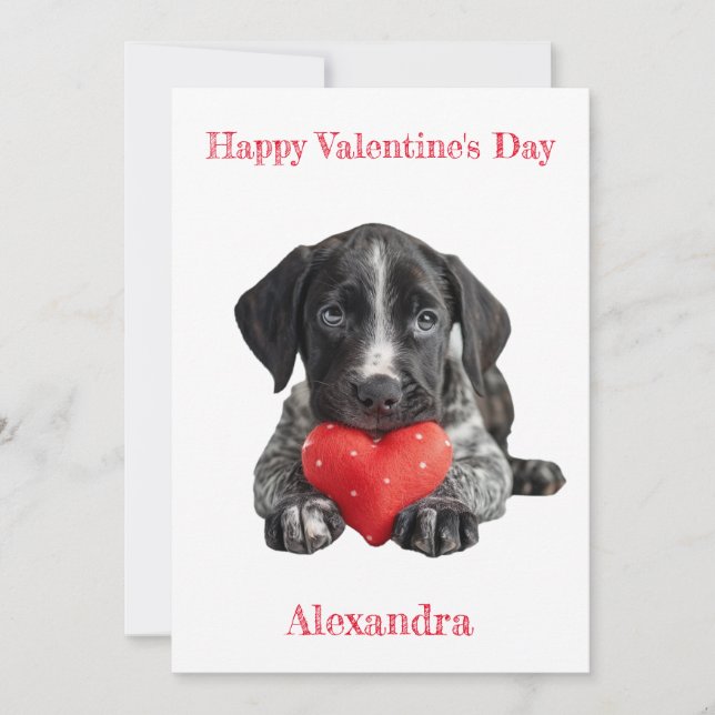 Anpassa den tyska pekaren Puppy Valentine Julkort (Framsida)