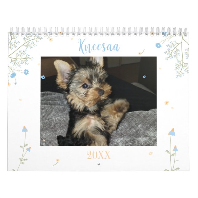 Anpassa den! Vit Blommigt Pet Photo Kalender (Omslag)