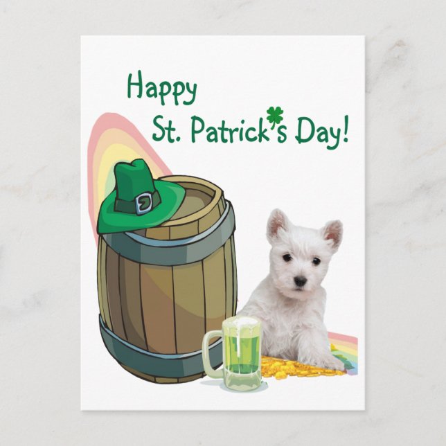 Anpassa den! Westie Puppy St. Patrick's Day Card Vykort (Framsida)