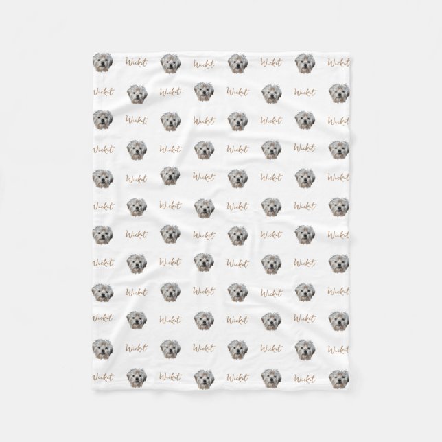 Anpassa den! WHITE Pet Photo and Namn Fleecefilt (Framsidan)