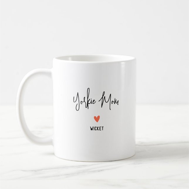 Anpassa den! Yorkie Mamma 1 Heart Namn Kaffemugg (Vänster)