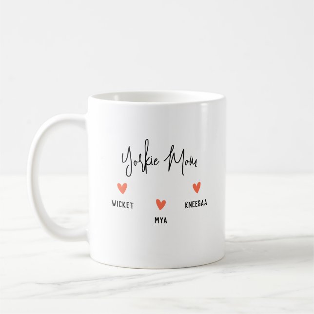 Anpassa den! Yorkie Mamma 3 Heart Namn Kaffemugg (Vänster)