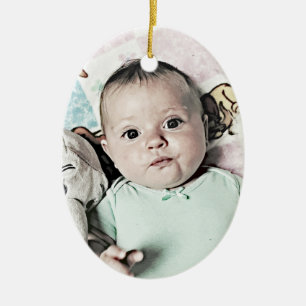 Anpassa denna 2-sidiga utsmyckning av Baby Julgransprydnad Keramik