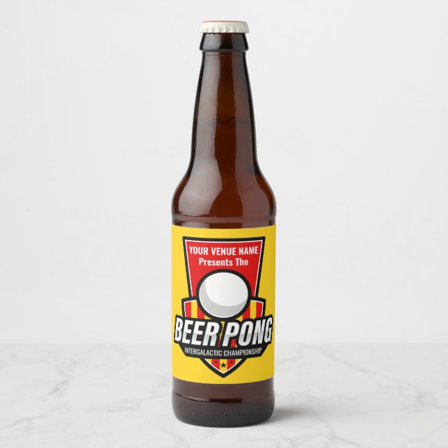 Anpassa Denna Beer Pong-logotyp Ölflaska Etikett (Framsida)