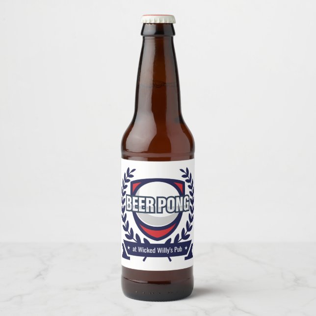 Anpassa Denna Beer Pong-logotyp Ölflaska Etikett (Framsida)