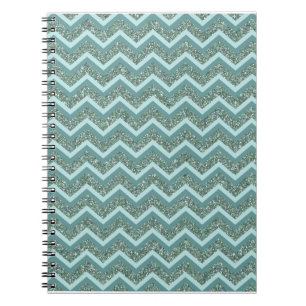 Anpassa denna Teal Glitter ZigZag Anteckningsbok Med Spiral