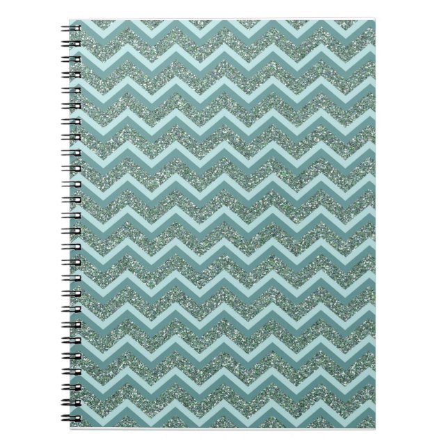 Anpassa denna Teal Glitter ZigZag Anteckningsbok Med Spiral (Framsidan)