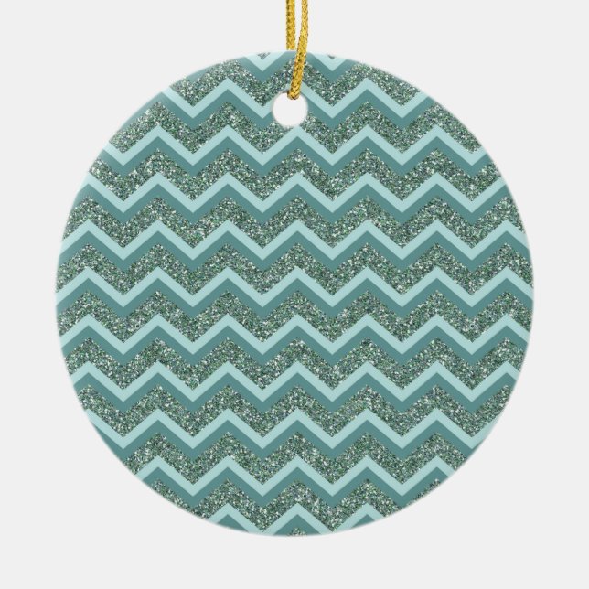 Anpassa denna Teal Glitter ZigZag Julgransprydnad Keramik (Framsidan)