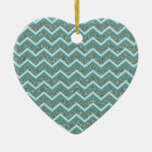 Anpassa denna Teal Glitter ZigZag Julgransprydnad Keramik