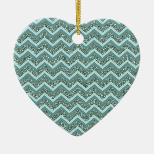 Anpassa denna Teal Glitter ZigZag Julgransprydnad Keramik (Framsidan)