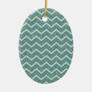 Anpassa denna Teal Glitter ZigZag Julgransprydnad Keramik