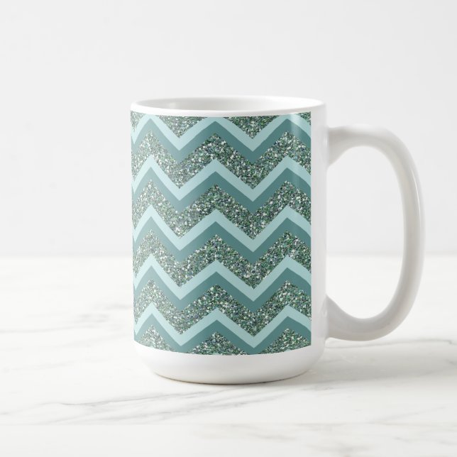 Anpassa denna Teal Glitter ZigZag Kaffemugg (Höger)