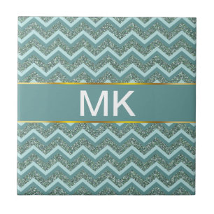 Anpassa denna Teal Glitter ZigZag Kakelplatta