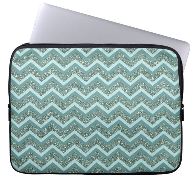Anpassa denna Teal Glitter ZigZag Laptop Sleeve (Framsidan)