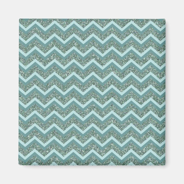 Anpassa denna Teal Glitter ZigZag Magnet (Framsidan)