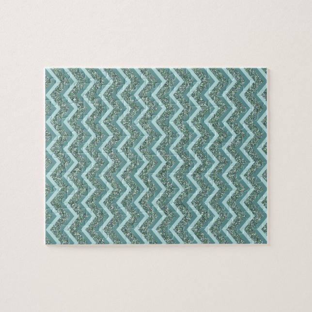 Anpassa denna Teal Glitter ZigZag Pussel (Horisontell)