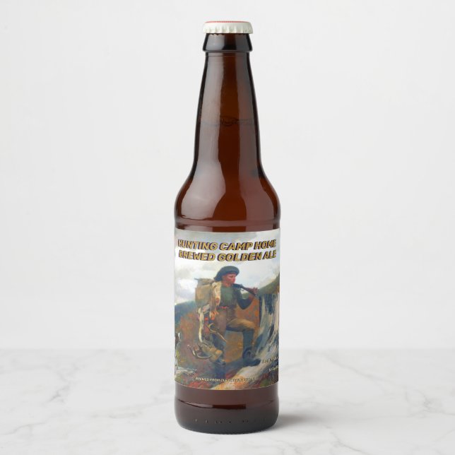 Anpassa detaljinformation om jaktlägets hem ölflaska etikett (Framsida)