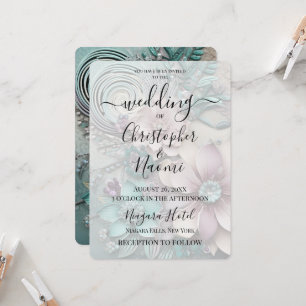 Anpassa detta: Rosa Teal Rustic Papper Flowers Inbjudningar