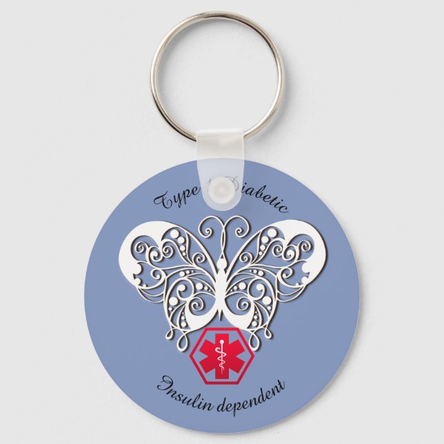 Anpassa diabetesvarningstyp 1 eller 2 nyckelring (Framsida)