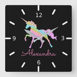 Anpassa din egen färgstarka Magic Unicorn Fyrkantig Klocka