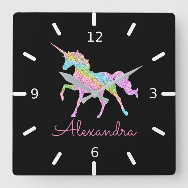 Anpassa din egen färgstarka Magic Unicorn Fyrkantig Klocka (Framsida)