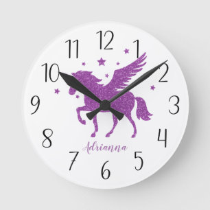 Anpassa din egen Lila Unicorn Round Clock Rund Klocka